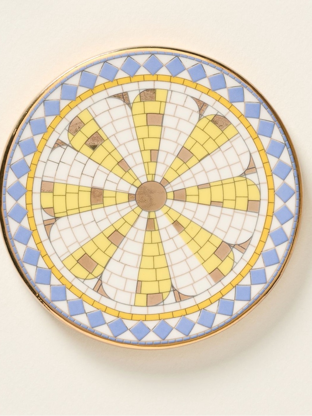 Anthropologie Bistro Tile Stoneware 24k Gold Accent Italia Coaster- Lemon 🍋 New